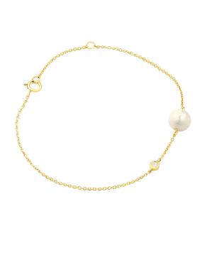 Pearl & Diamond Bezel Bracelet - 14K Yellow Gold