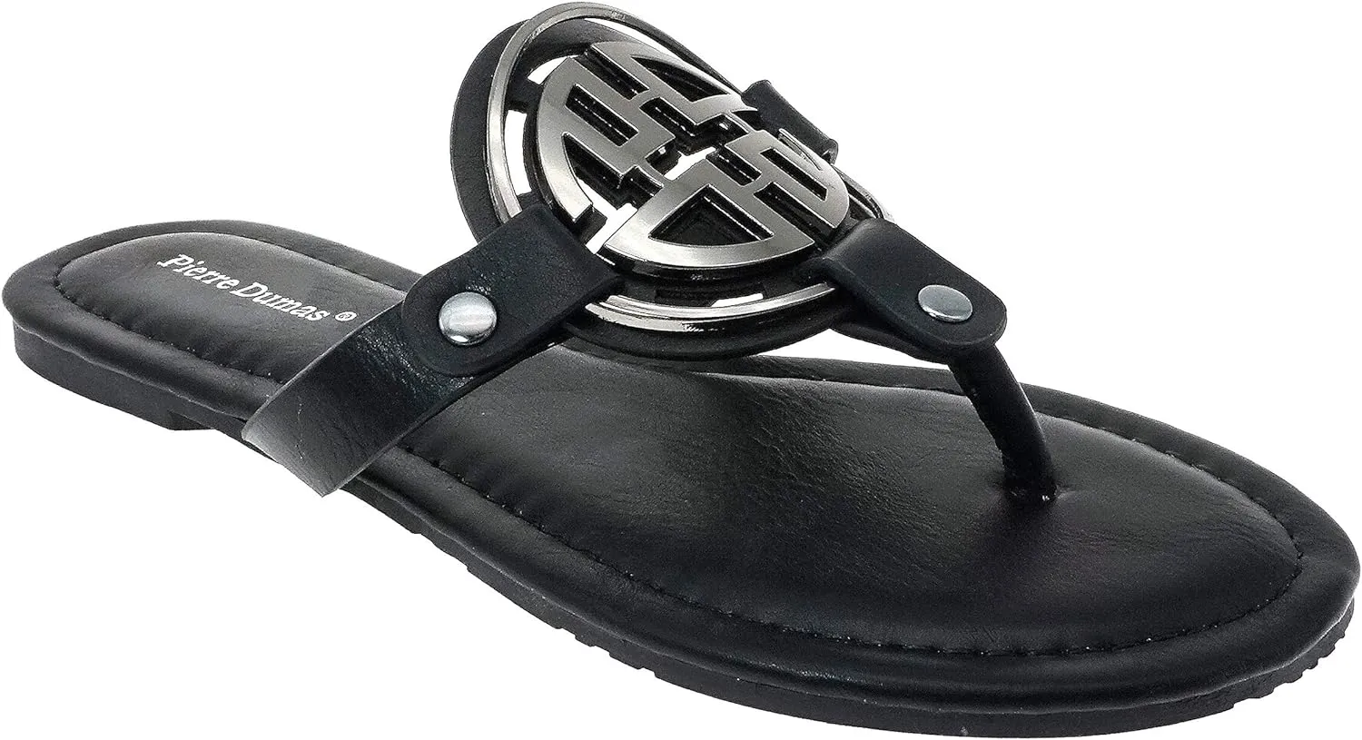 Pierre Dumas Women's Medallion Vegan Slide Thong Flip Flop Flat Sandal