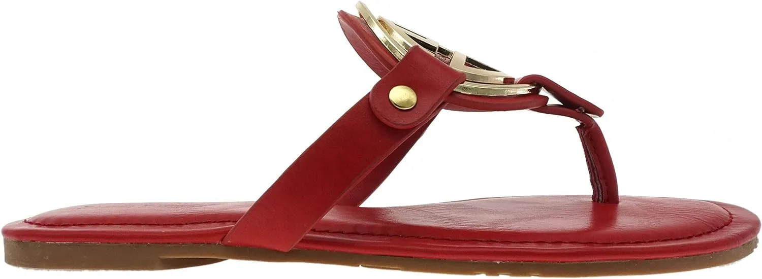 Pierre Dumas Women's Medallion Vegan Slide Thong Flip Flop Flat Sandal