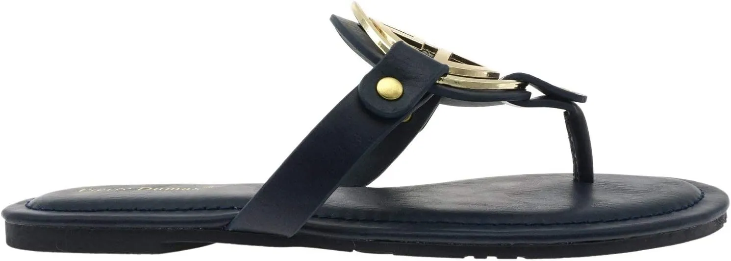 Pierre Dumas Women's Medallion Vegan Slide Thong Flip Flop Flat Sandal