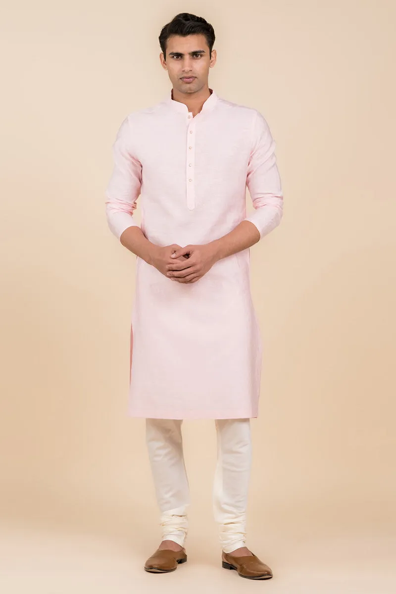 Pink Floral Self Jacquard Kurta Set