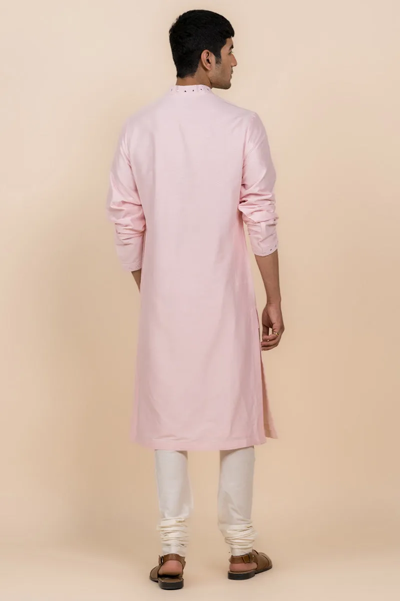 Pink Kurta Set With Embroidered Placket