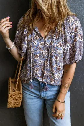 Printed Tie Neck Half Sleeve Blouse - Stylish and Comfortable Women's Top