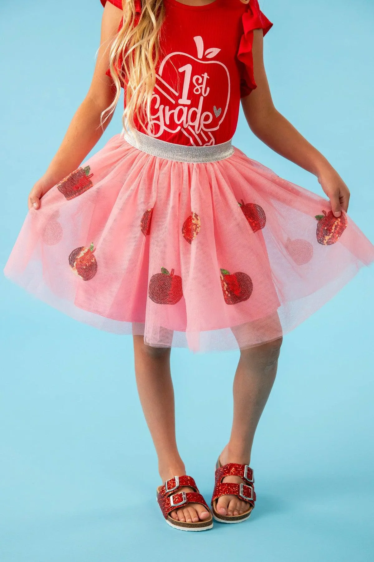 "Pre-K - 4th Grade" Pink Apple Tutu Skirt Set