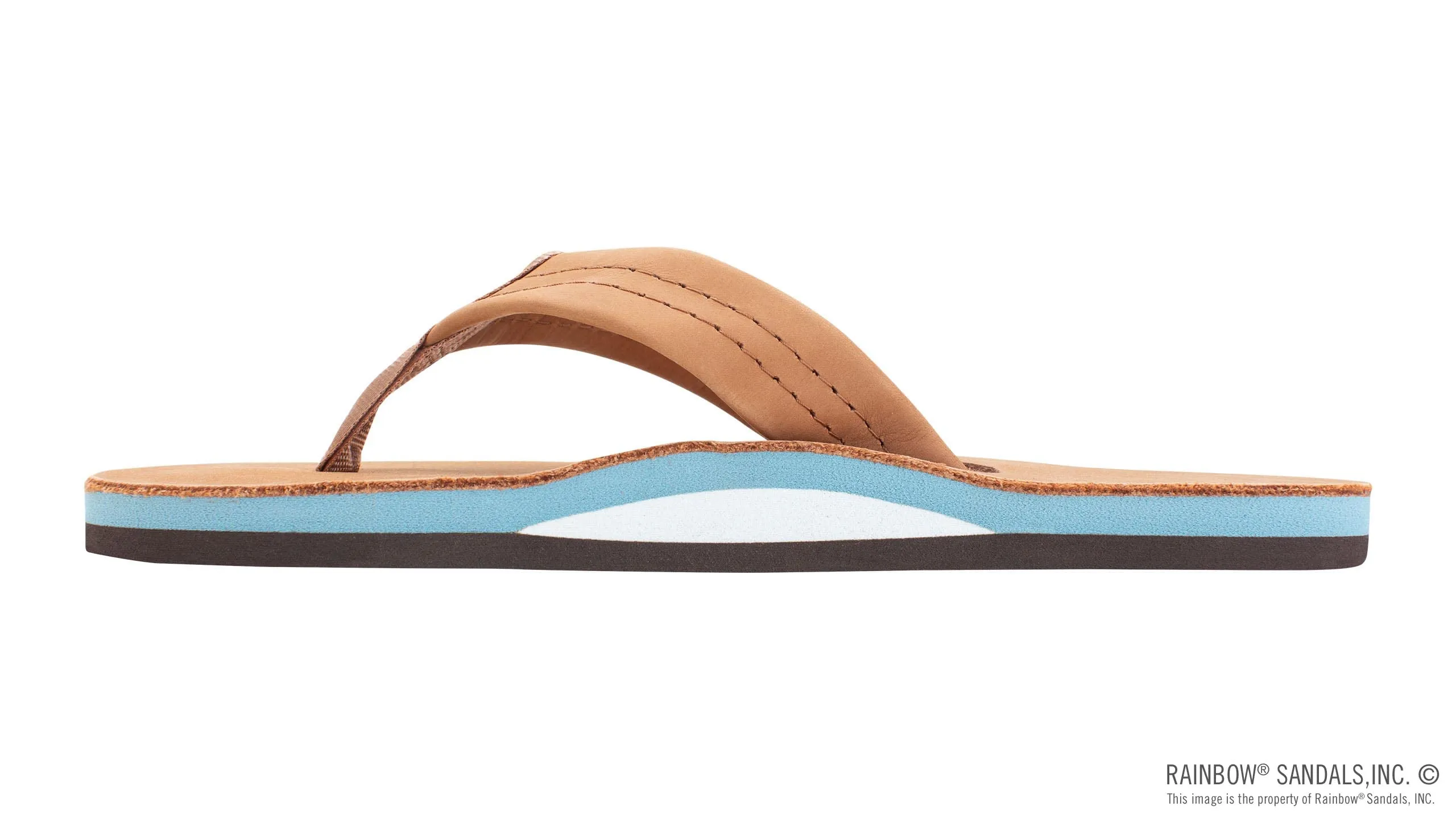 Rainbow Sandals Women's Single Layer Classic Leather Sandal, Tan/Blue