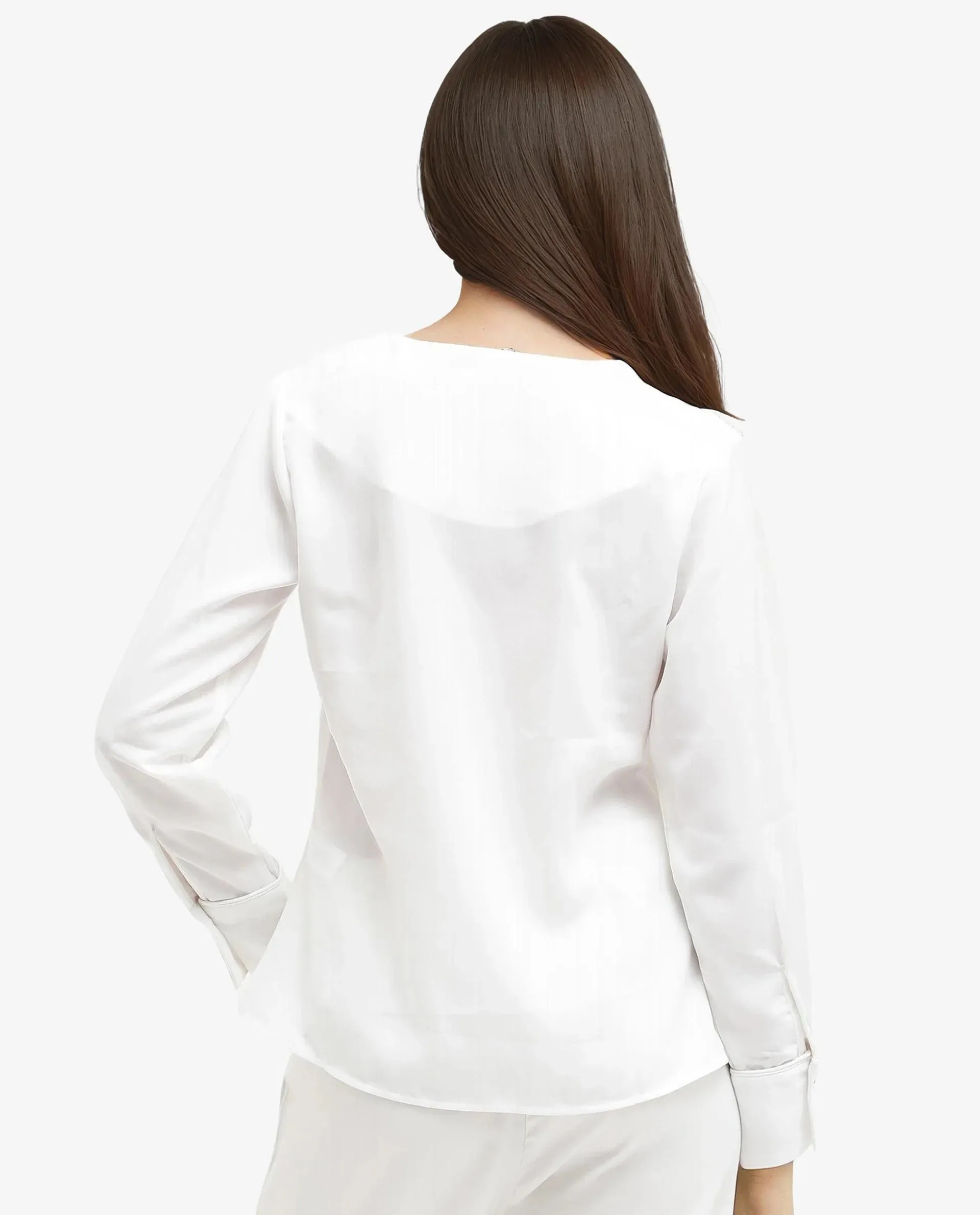 Rareism Women Shamon White Polyester V-Neck Cuffed Sleeve Top