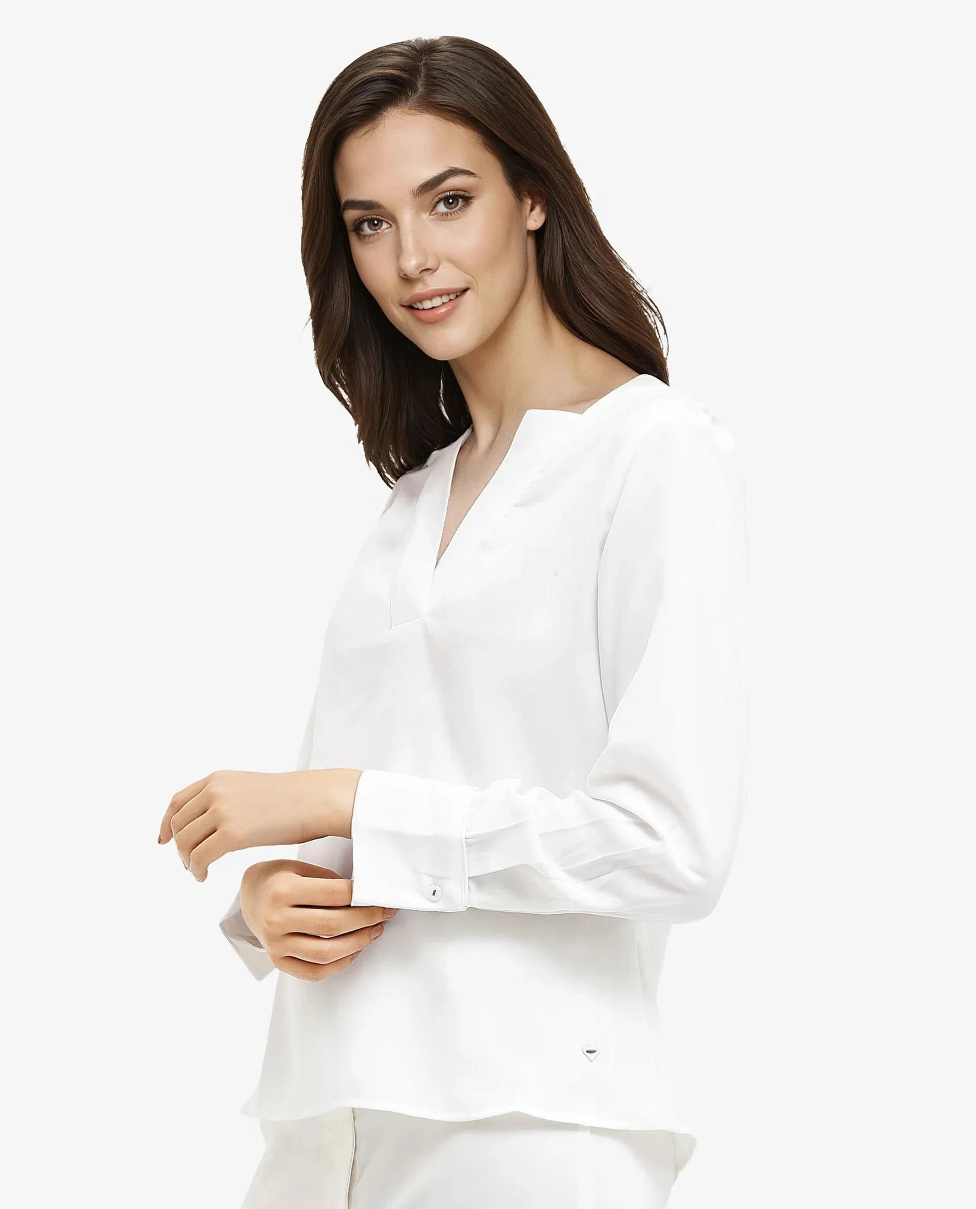 Rareism Women Shamon White Polyester V-Neck Cuffed Sleeve Top