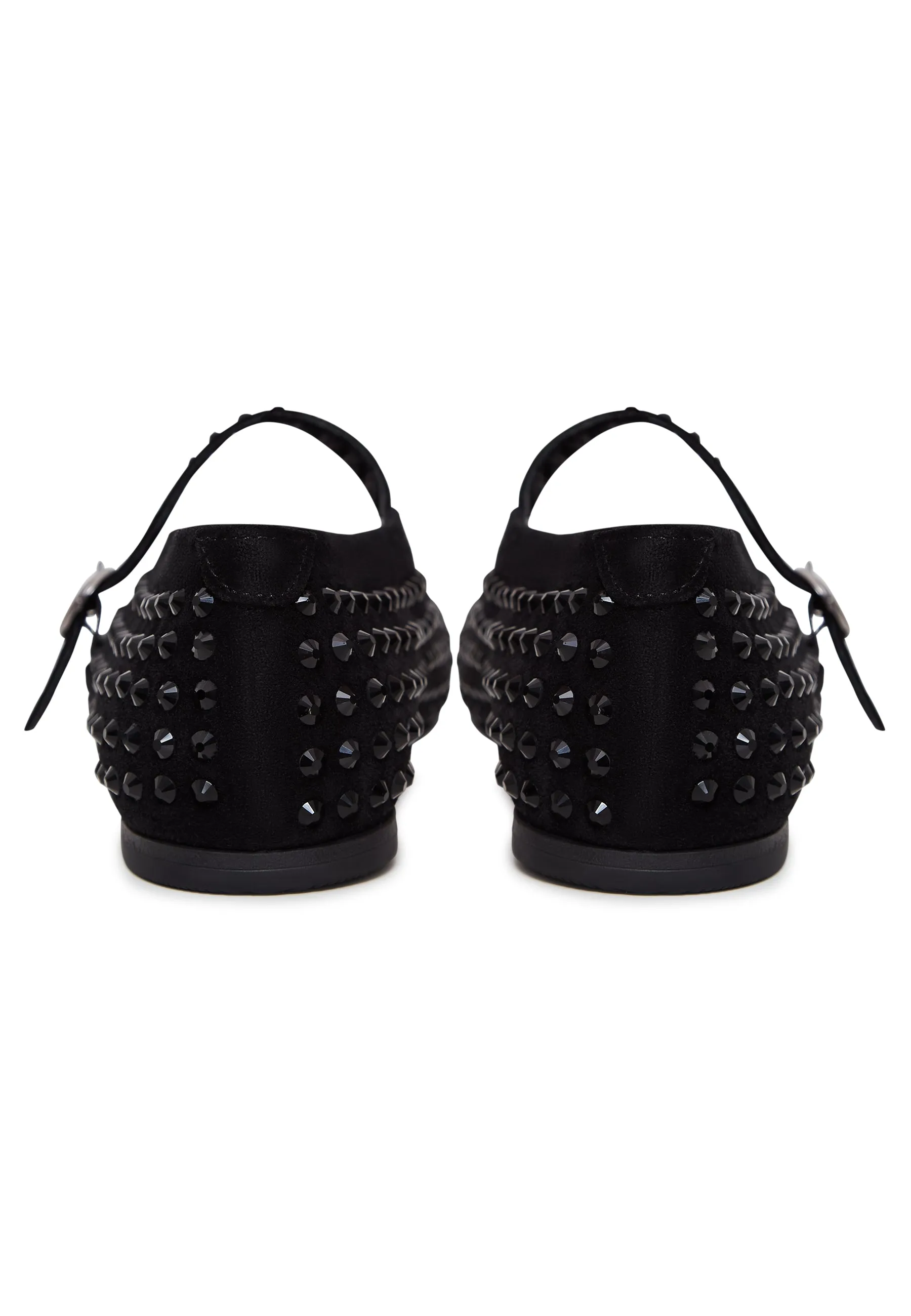 Rhinestones leather ballerinas - Black