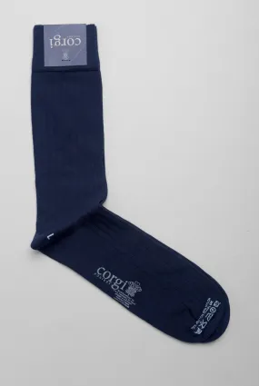 Ribbed Cotton Dress Socks in Navy