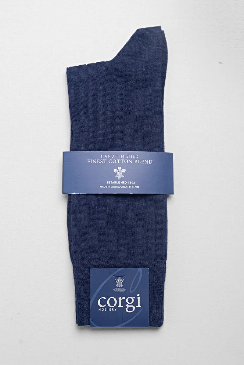 Ribbed Cotton Dress Socks in Navy