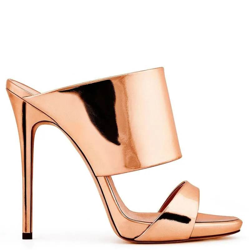 Rose Gold Shiny High Heeled Luxury Open Toe Sandals