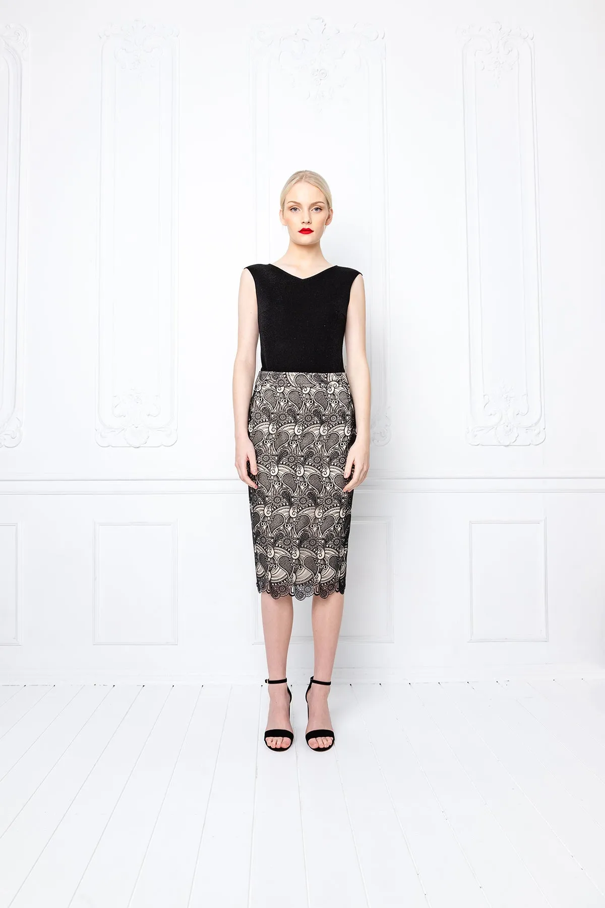 RUBIA BLACK LACE PENCIL SKIRT