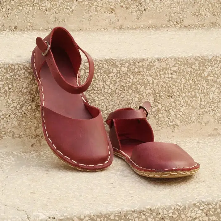 Sandals Barefoot Handmade Leather Claret Red