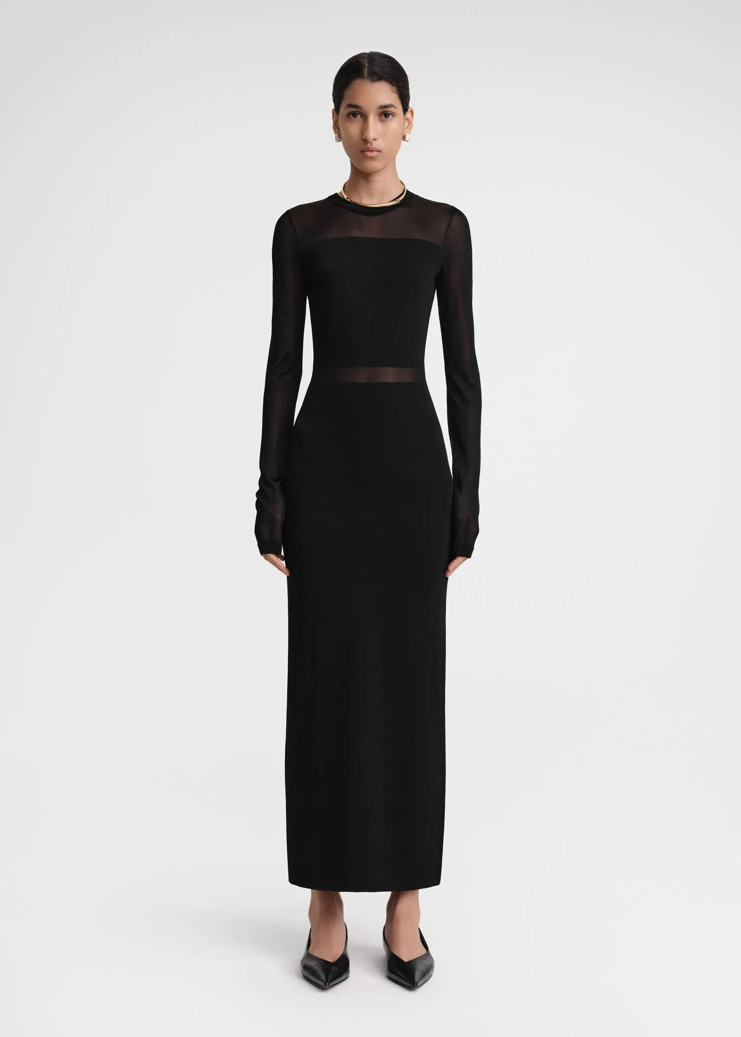 Semi-sheer knitted cocktail dress black