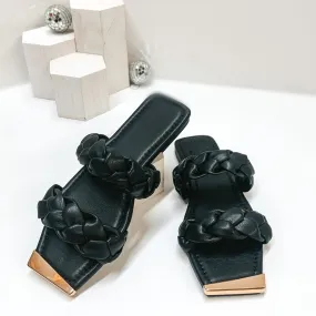 Soft Smiles Two Band Braided Slide On Sandals in Black