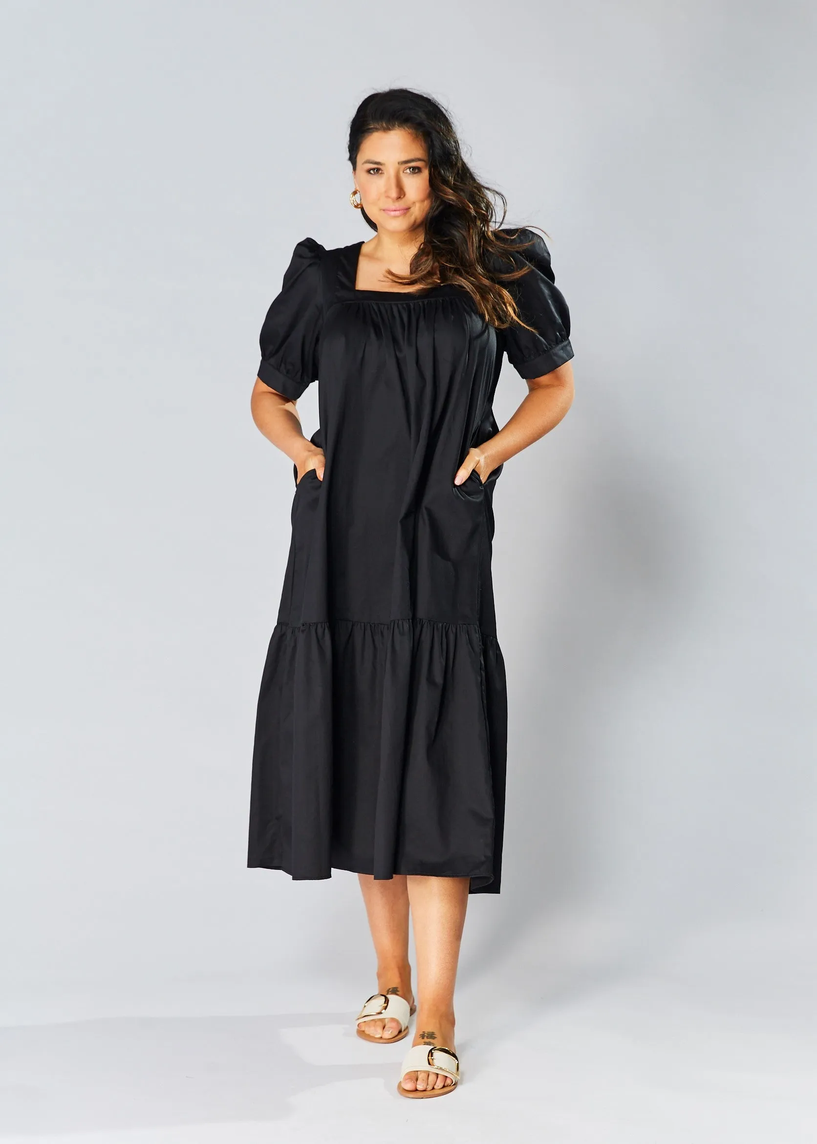 Square Neck Maxi Dress - Black