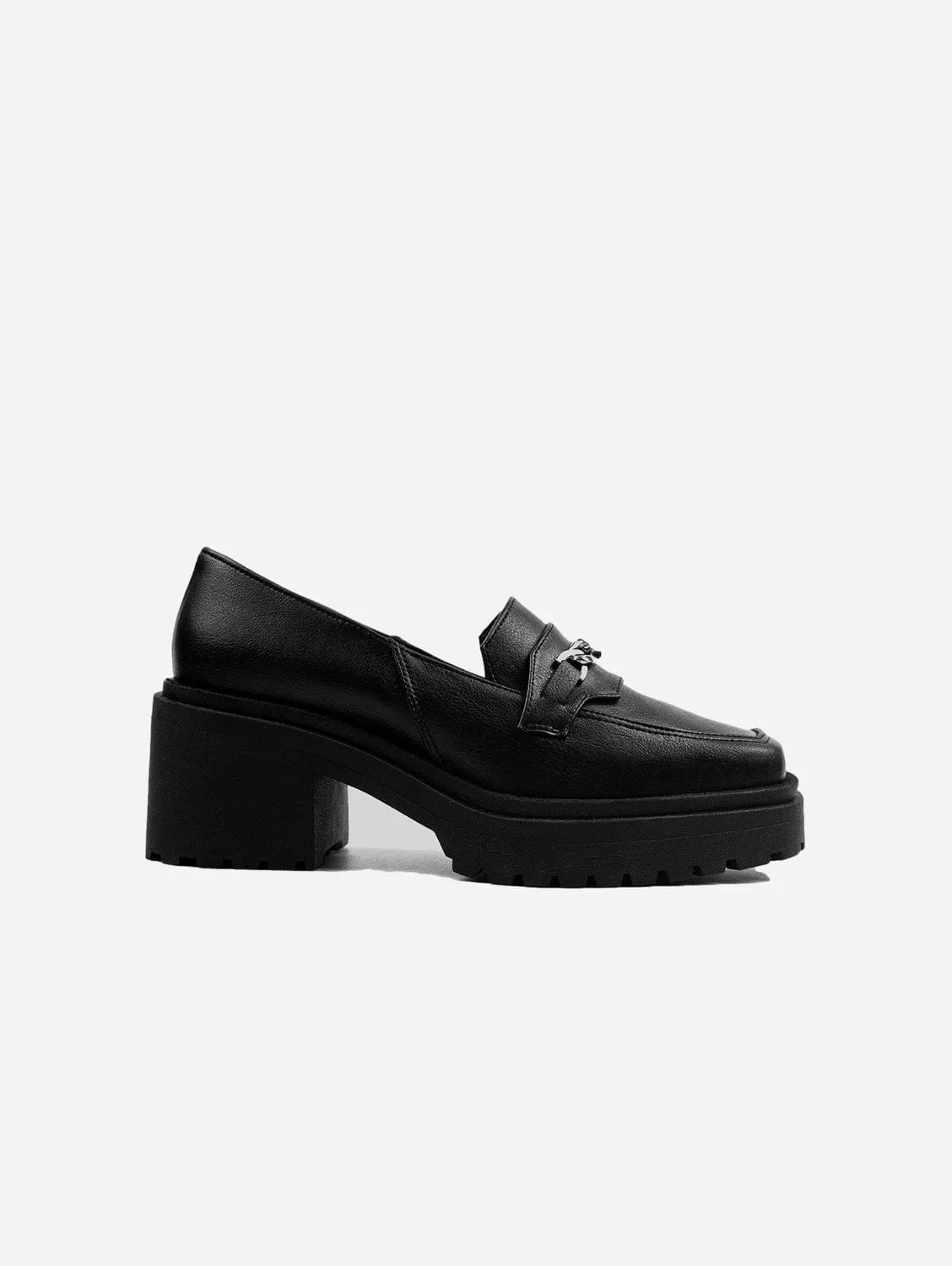 Squared Chunky Grape Leather Vegan Loafers | Black