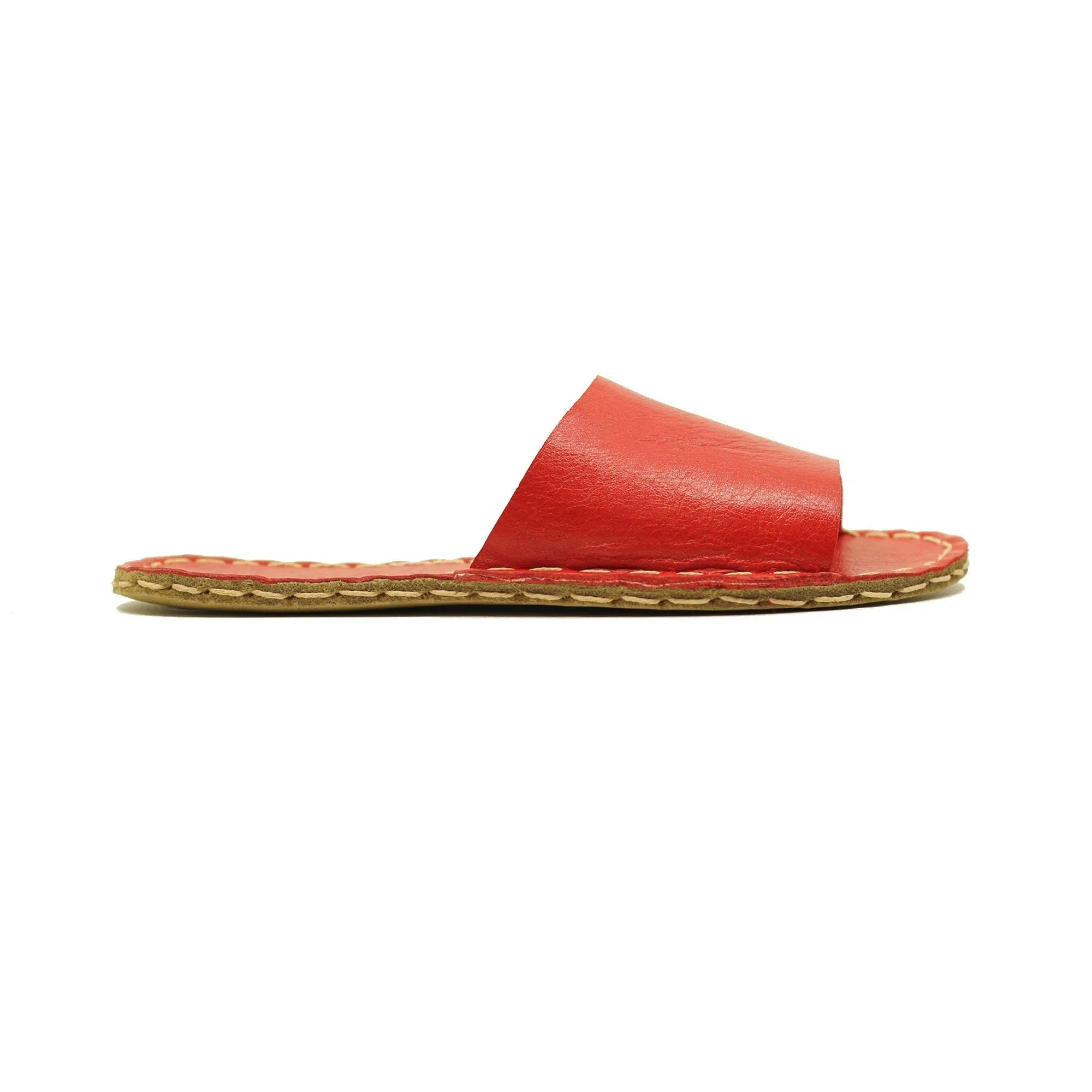 Tape Handmade Red Leather Slippers for Men