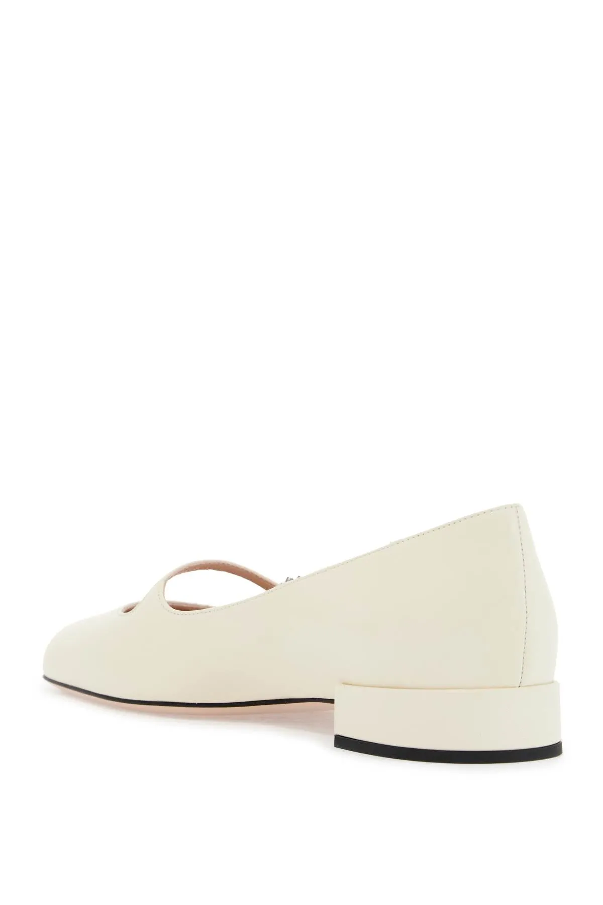 Valentino Garavani Ivory Kid Leather Ballerinas With Crystal Flower