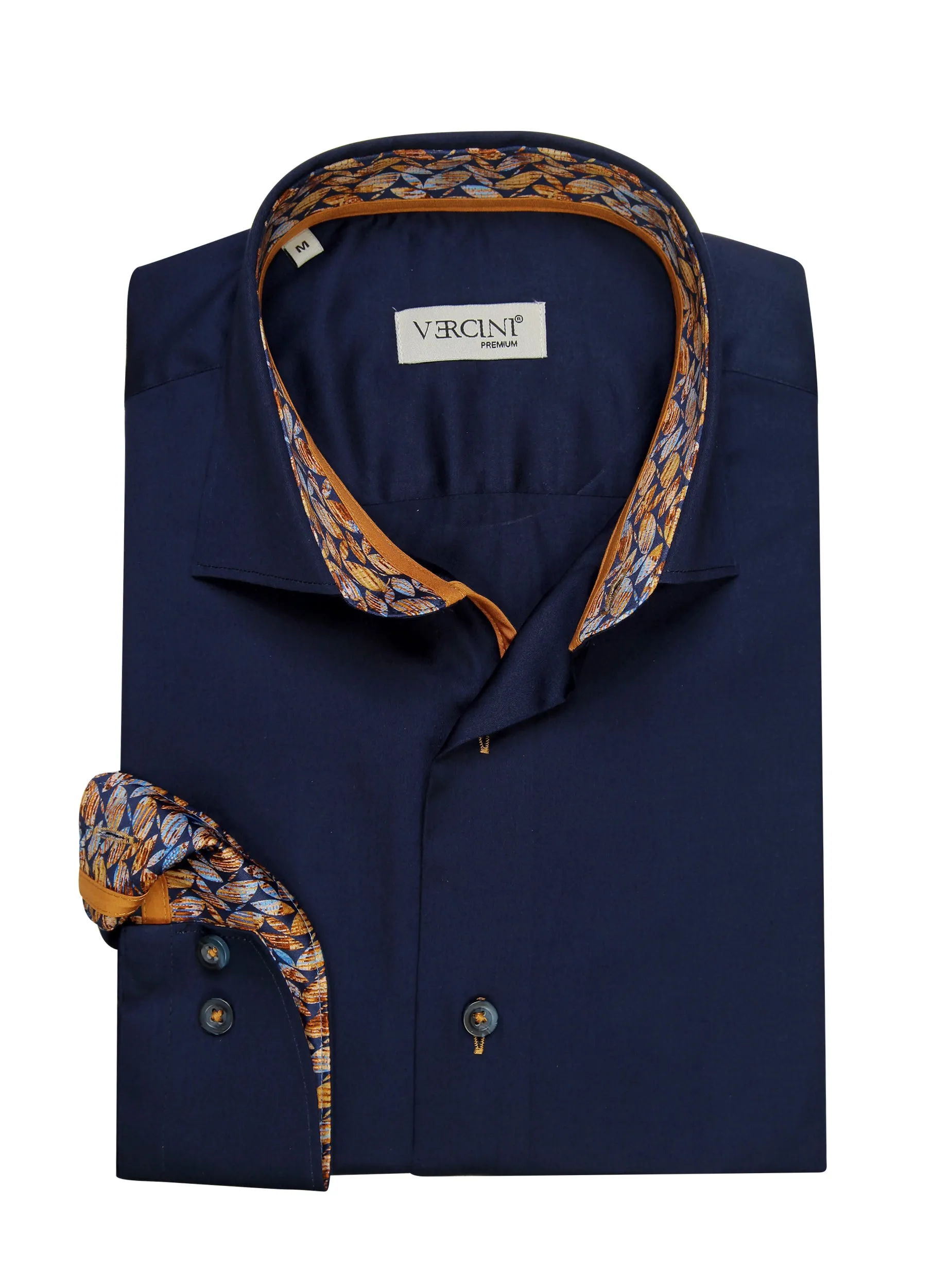 Vercini Navy Elegance Shirt with Ornate Inner Collar