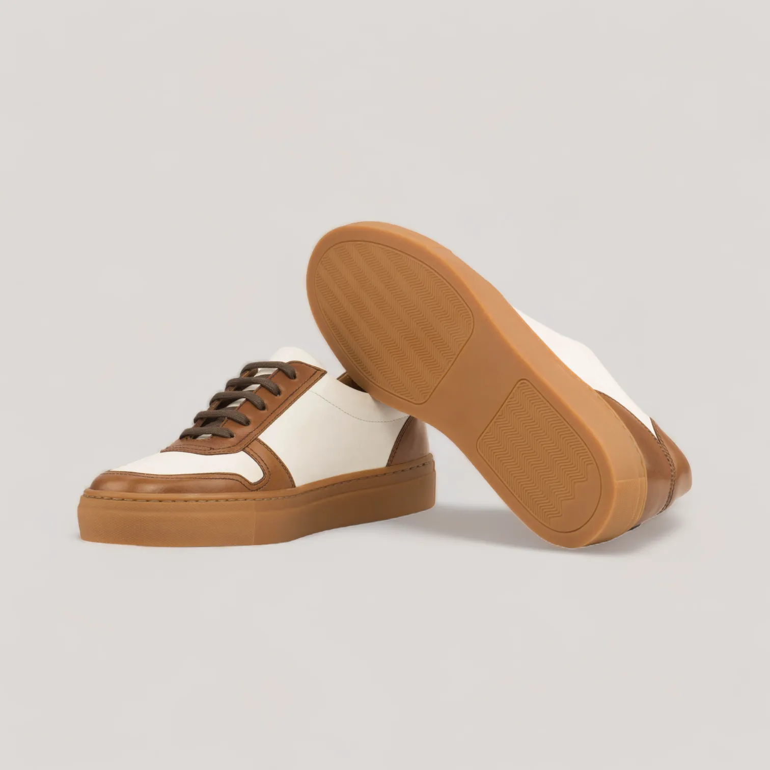 VERVE | Low Top Trainer - Tan & White - Caramel Sole | Women's