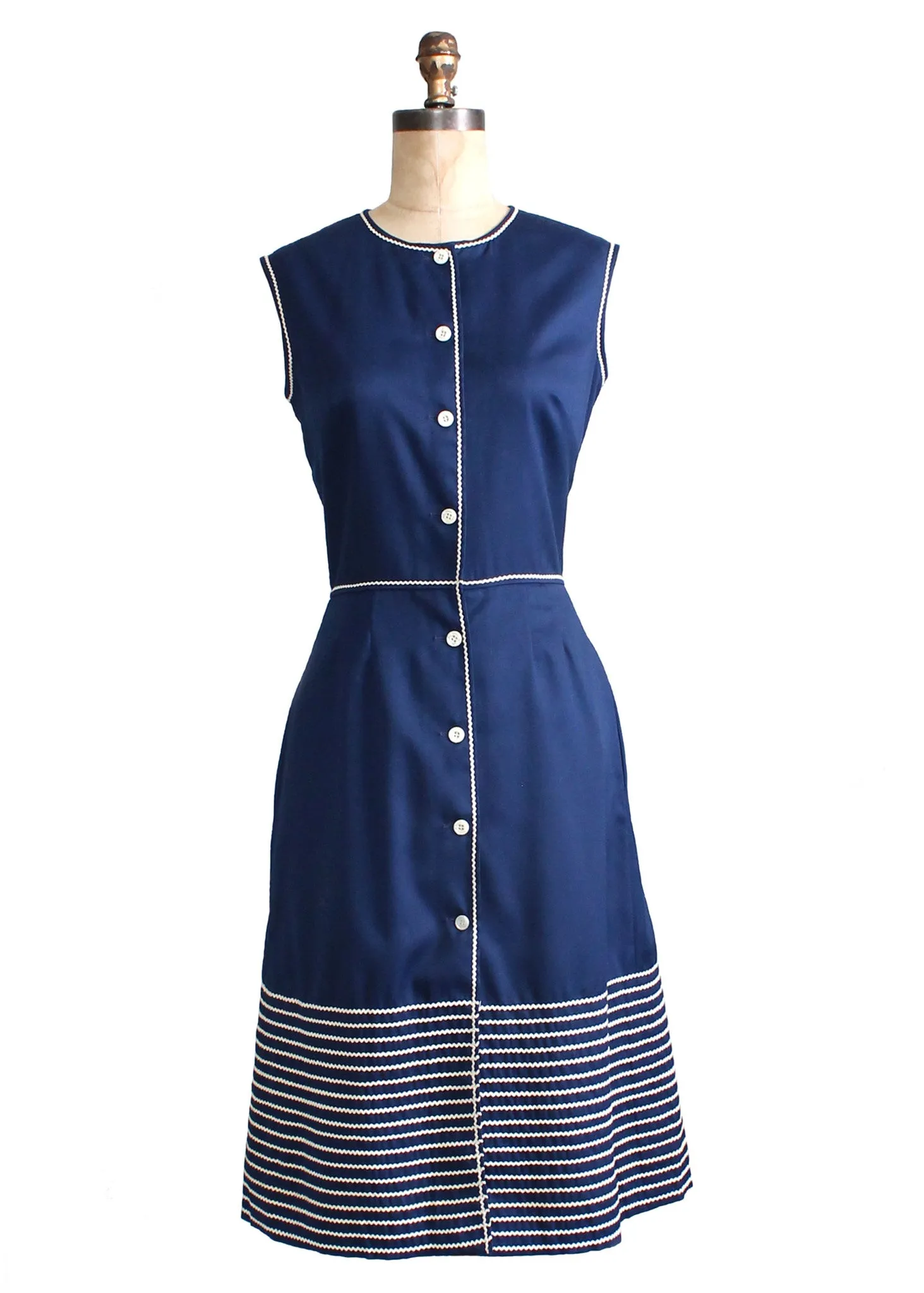 Vintage 1960s Pat Premo Navy Cotton Day Dress