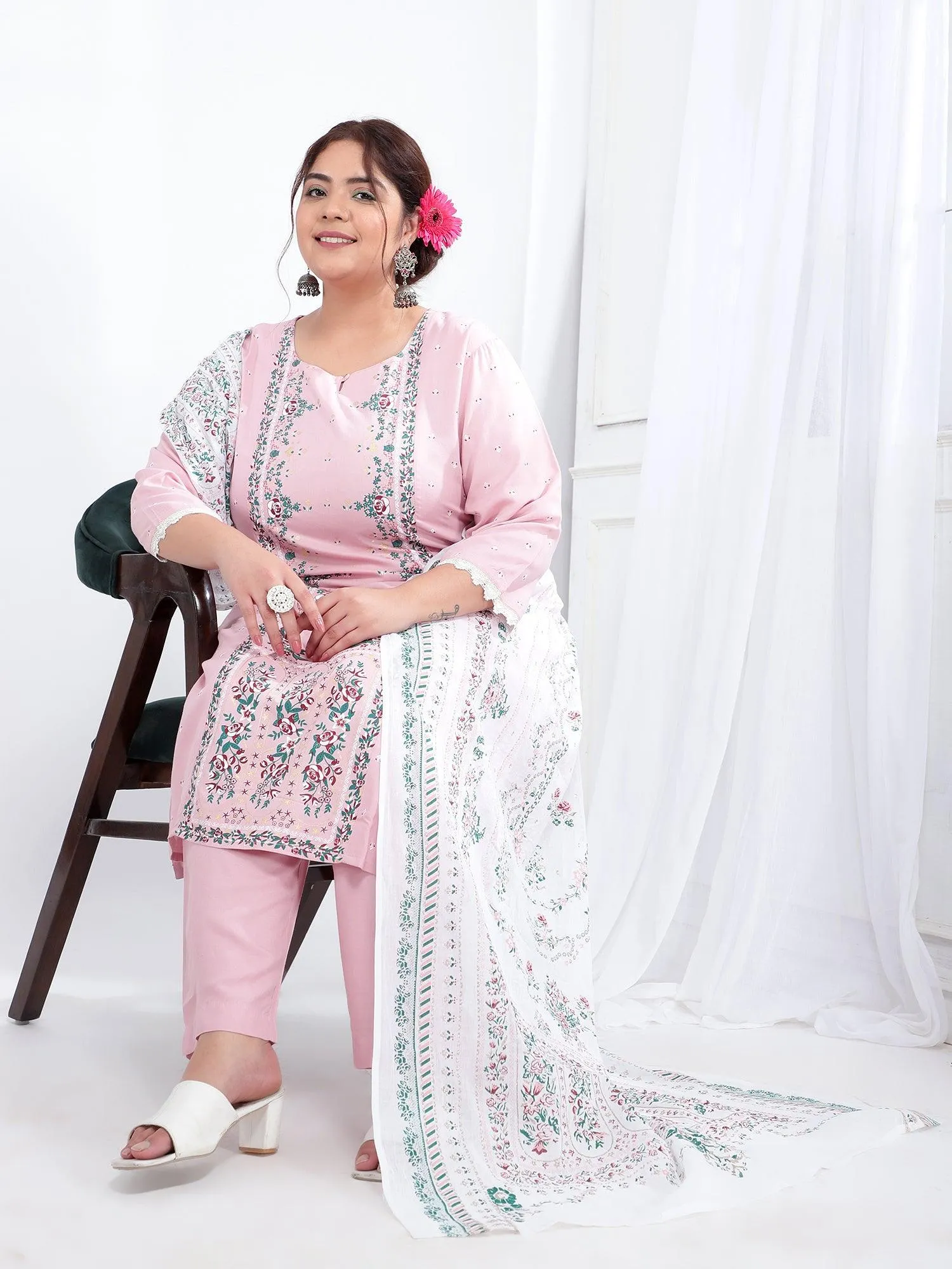 Viscose Rayon Ethnic Plus Size Kurta Dupatta Set