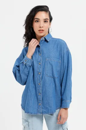 Women Denim Plain Blouse