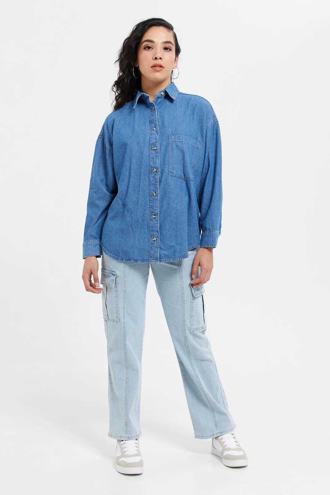 Women Denim Plain Blouse