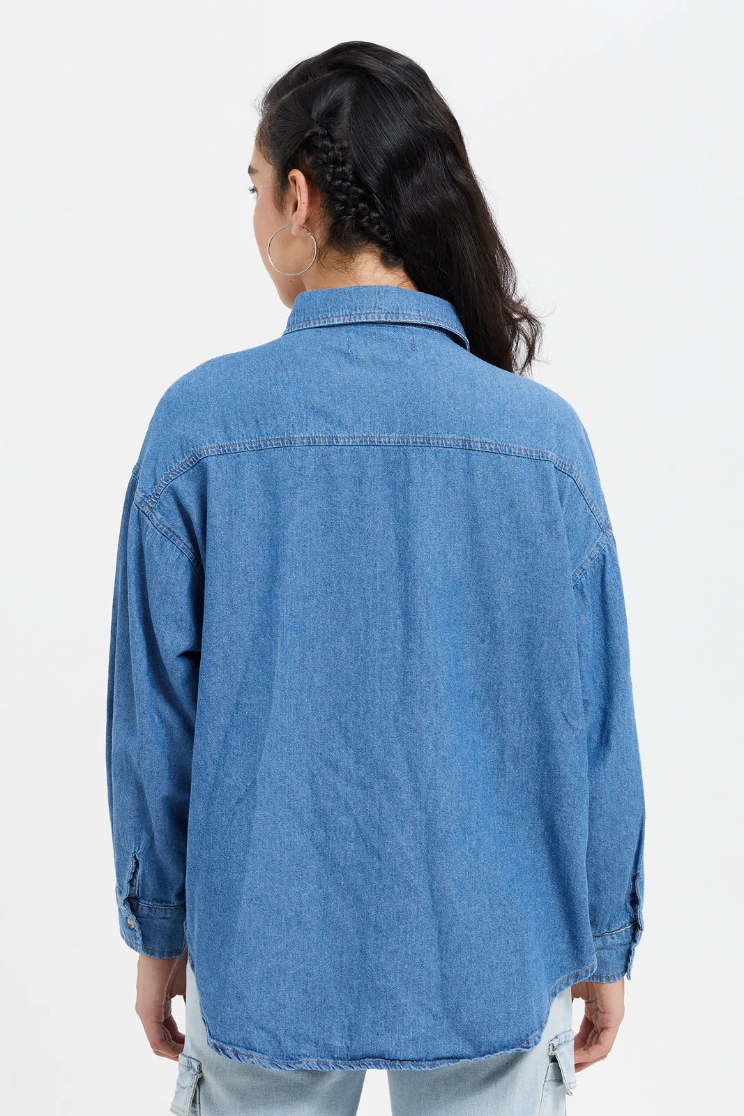 Women Denim Plain Blouse