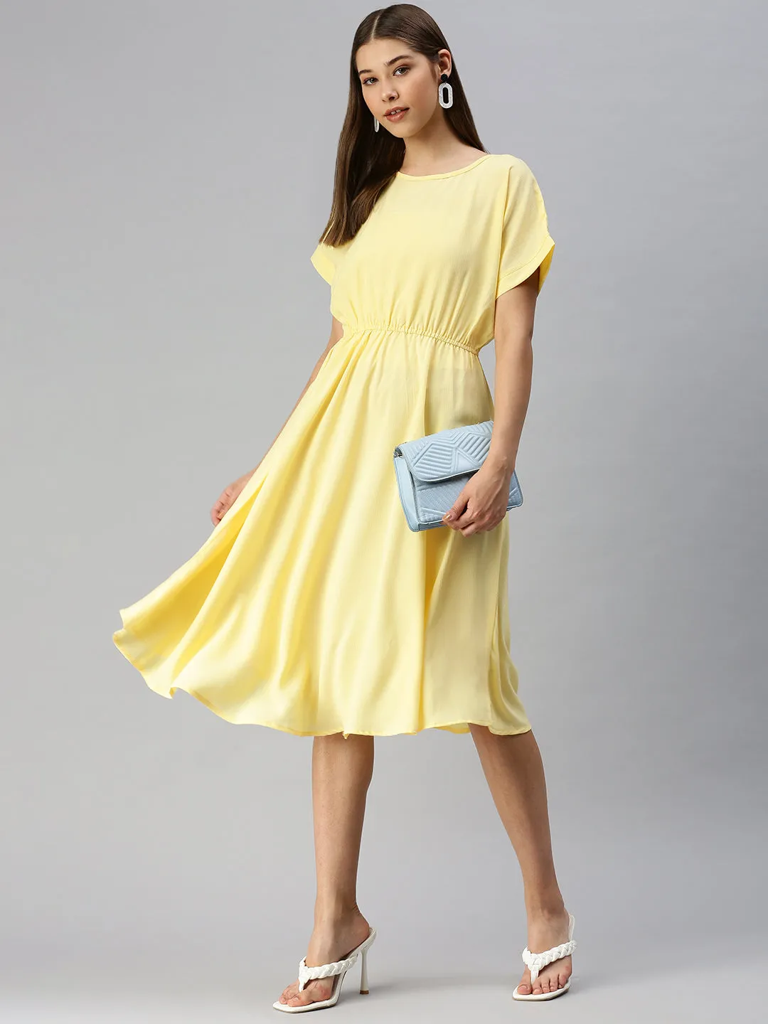 Women Solid A-Line Yellow Dress