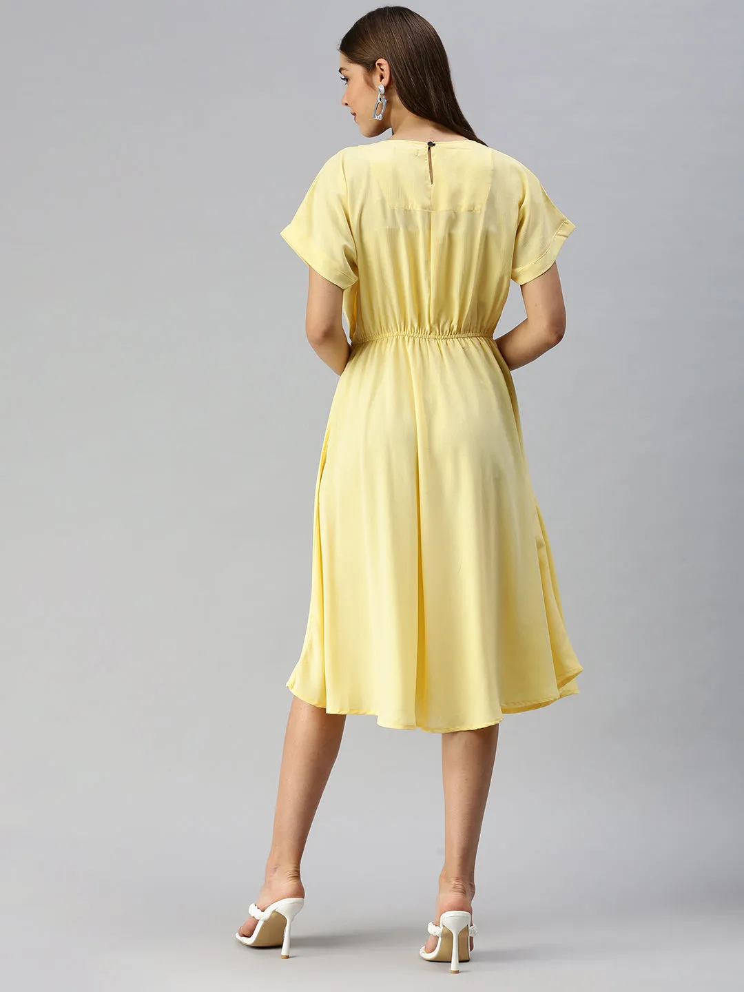 Women Solid A-Line Yellow Dress