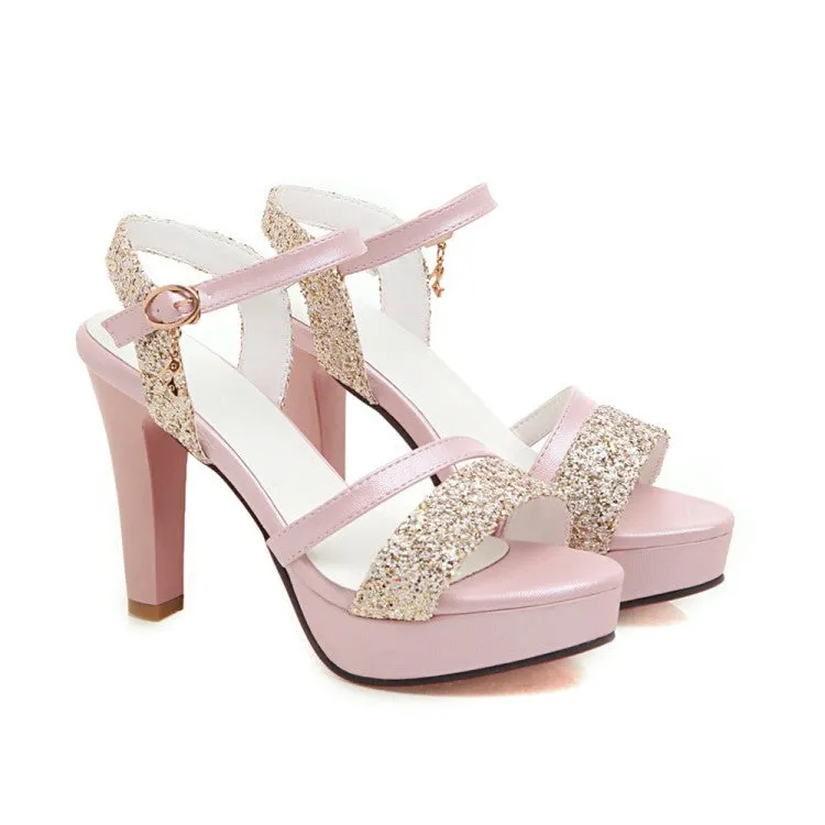 Women's Ankle Strap Sequined High Heel Platform Sandals