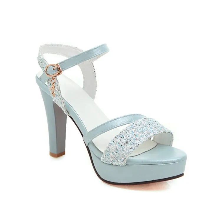 Women's Ankle Strap Sequined High Heel Platform Sandals