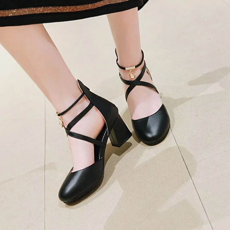 Women's Ankle Wrap High Heel Block Heel Sandals