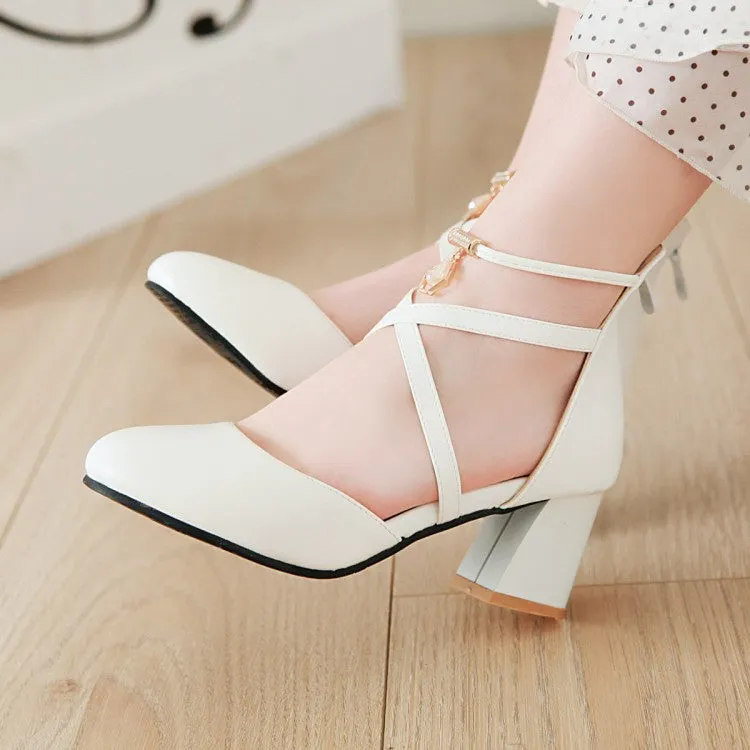 Women's Ankle Wrap High Heel Block Heel Sandals