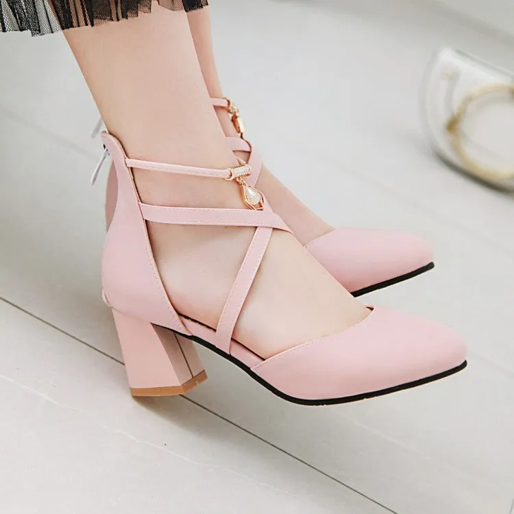 Women's Ankle Wrap High Heel Block Heel Sandals