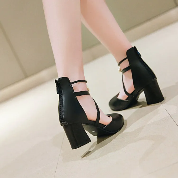 Women's Ankle Wrap High Heel Block Heel Sandals