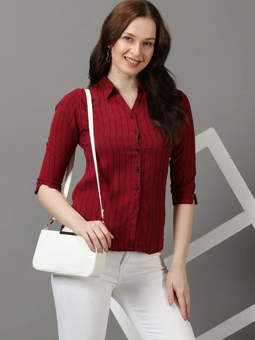 Women's Magenta Striped Shirt