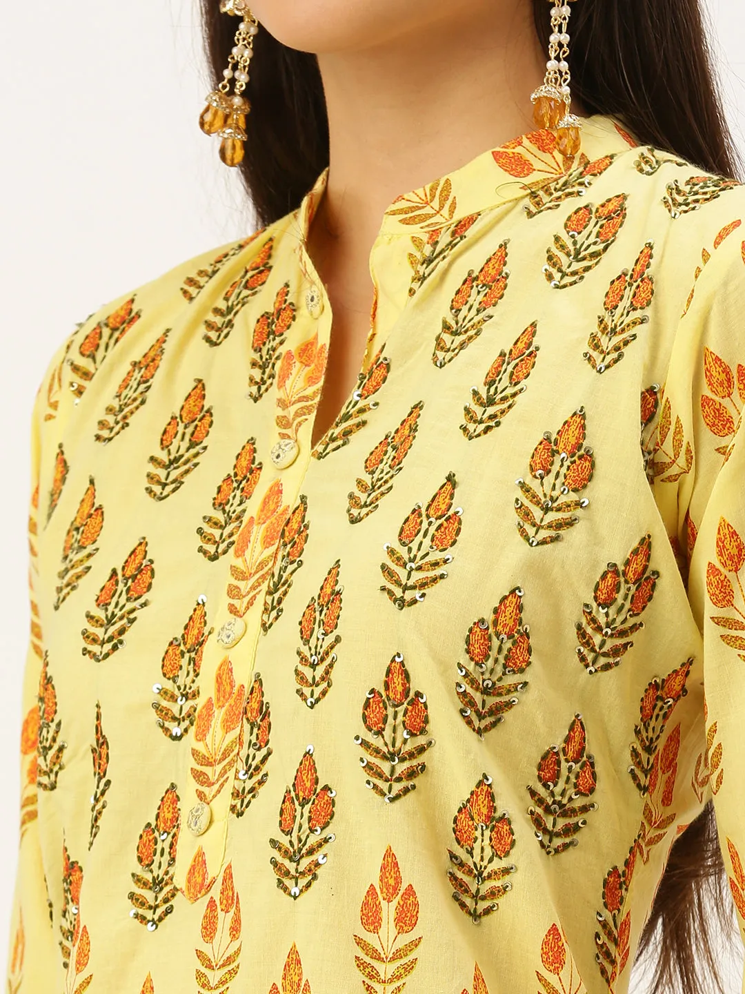 Women's Yellow Printed Straight Kurtas