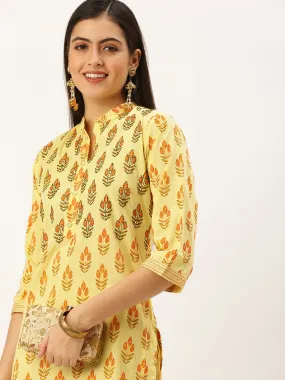 Women's Yellow Printed Straight Kurtas