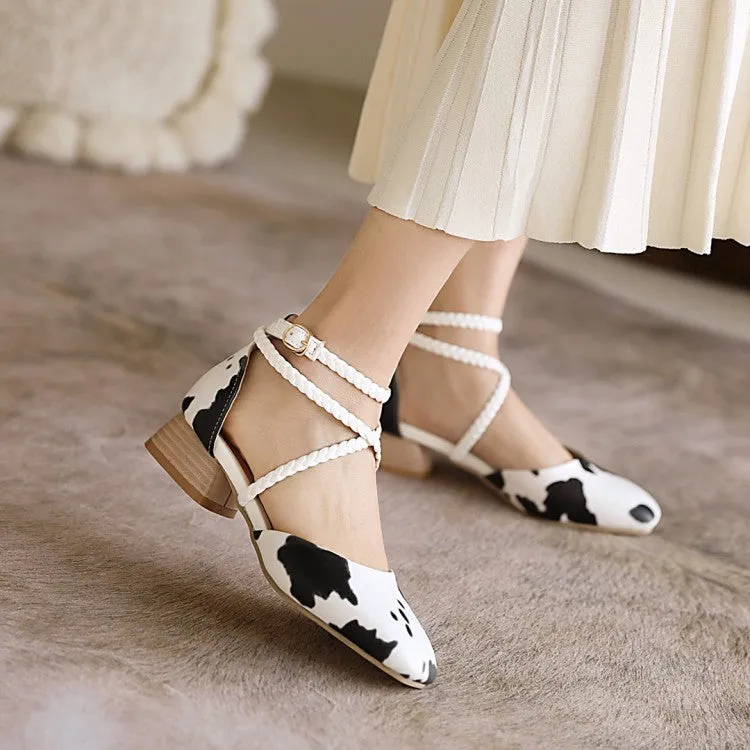 Women's's Ankle Strap Flower Printed Block Heels Sandals