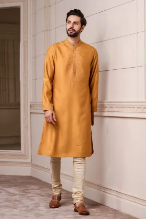 Yellow Self-Textured Kurta Set